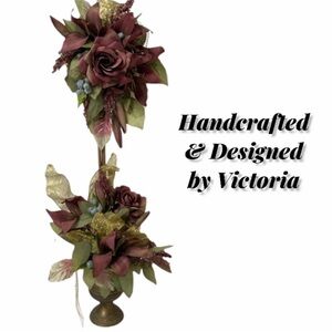 Floral Topiary Elegant Gold Pearls Flowers Victorian Vintage Cottage Home Decor